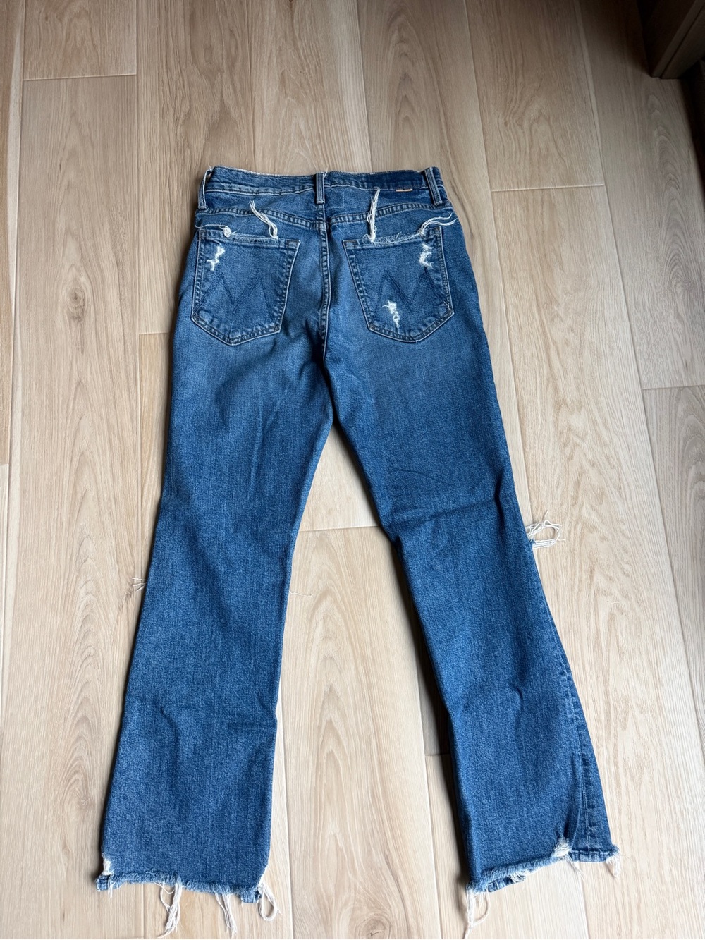 MOTHER Blue Distressed Flare Jeans